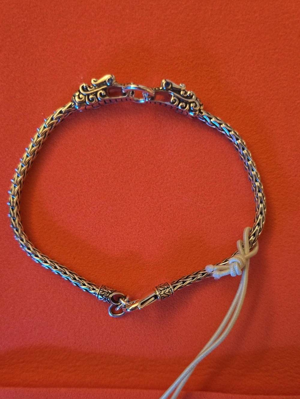 John Hardy, Silver braided double dragon head bracelet.
